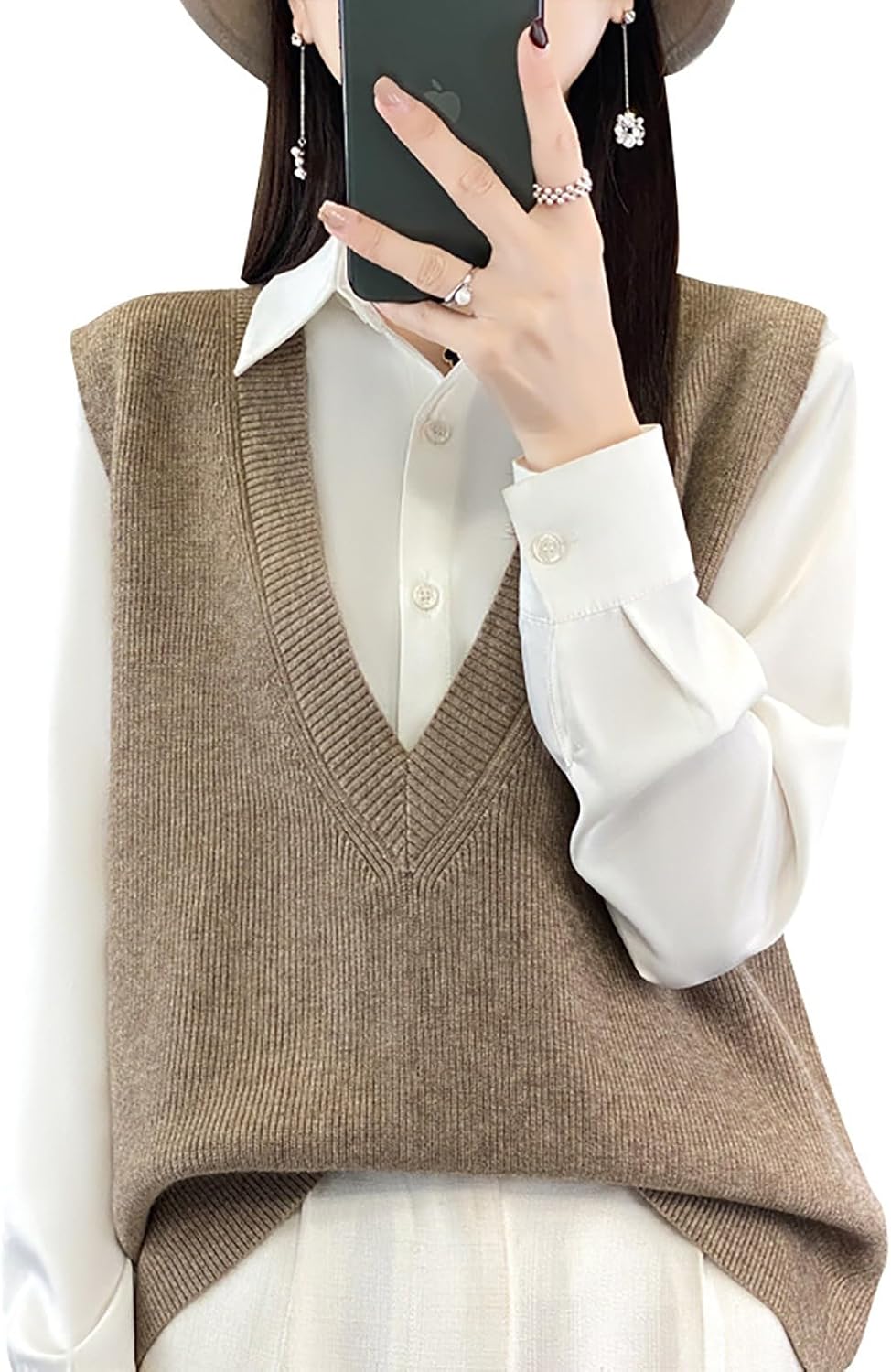 Womens Deep V Neck Sweater Vest Casual Knitted Tank Tops Sleeveless Sweater Ribbed Pullover Knitwear - Image 2