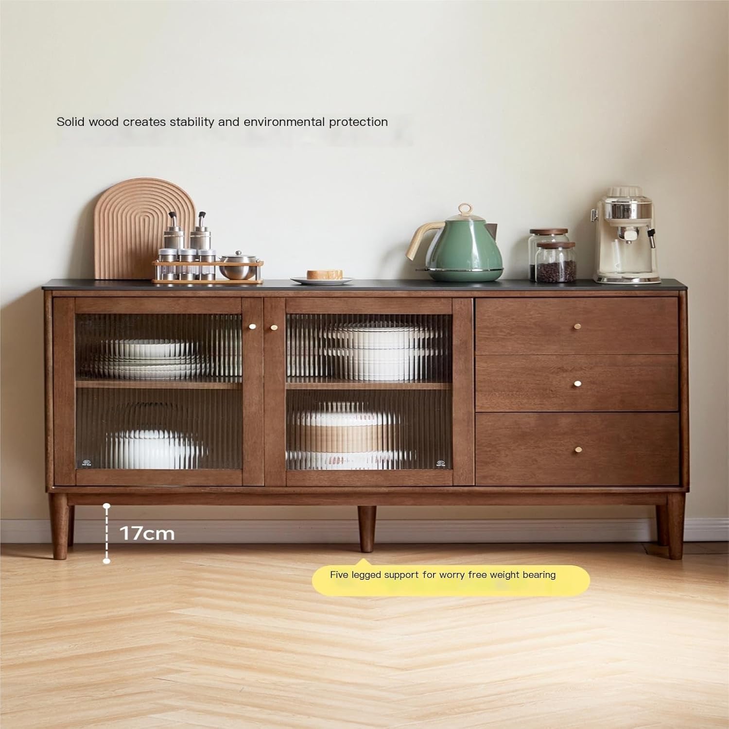 Bufetera Solid Wood Slate Sideboard Simple Modern Log Walnut Color Dining Room Storage Cabinet Small Apartment Kitchen Cupboard Aparadores Para Comedor(Color:B,Size:1500 * 380 * 850mm)
