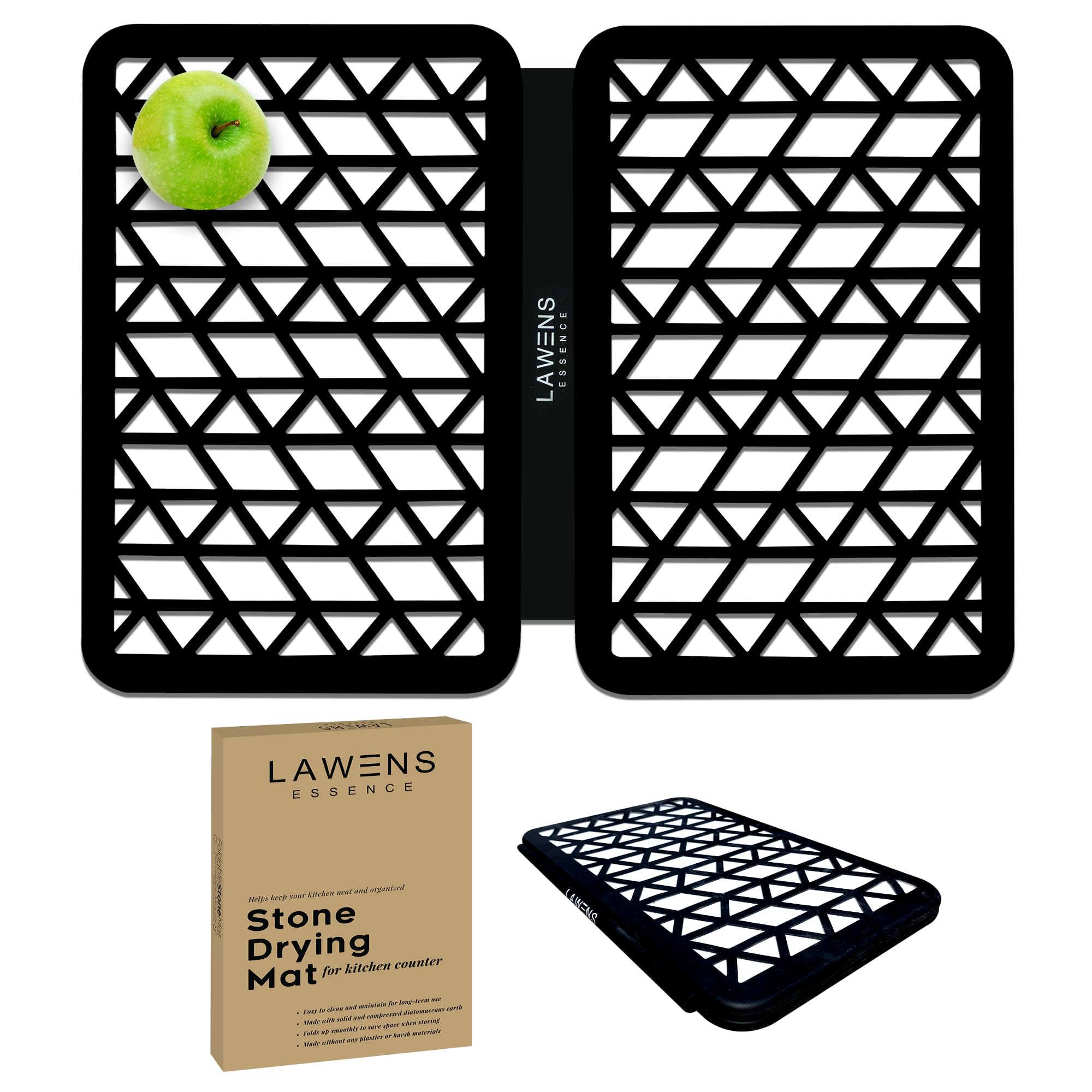 Stone Dish Drying Mat for Kitchen Counter, Silicone Wrapped Diatomaceous Earth Dish Drying Mats, Absorbent and Quick Drying Foldable Dish Pad, Collapsible Kitchen Dish Rack Pad, 21''x0.13''x15,7''