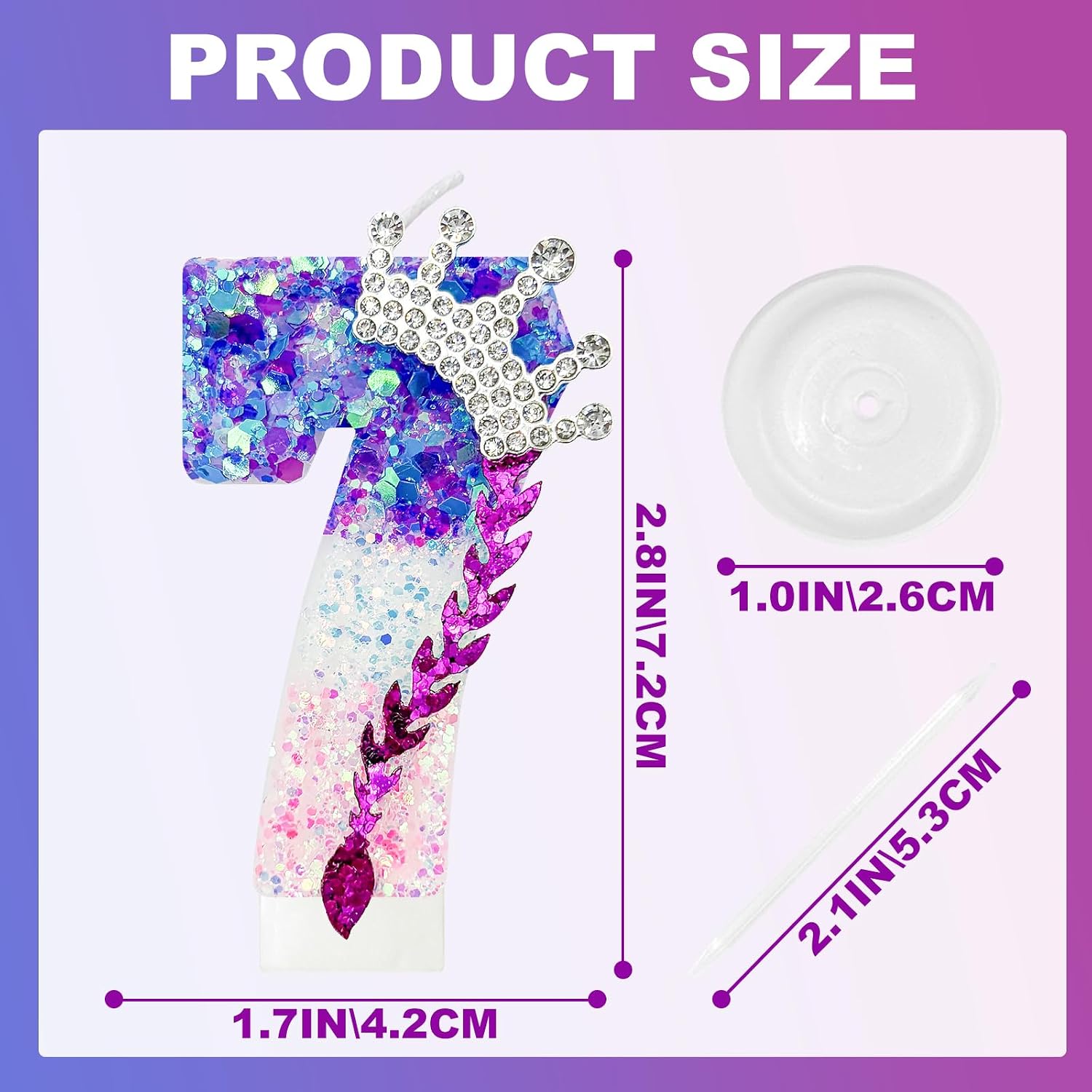 K-pop Number 7 Birthday Candle Pink Purple Gradient Sparkly Cake Topper – Trendy Idol Style Birthday Decorations for Party Cake