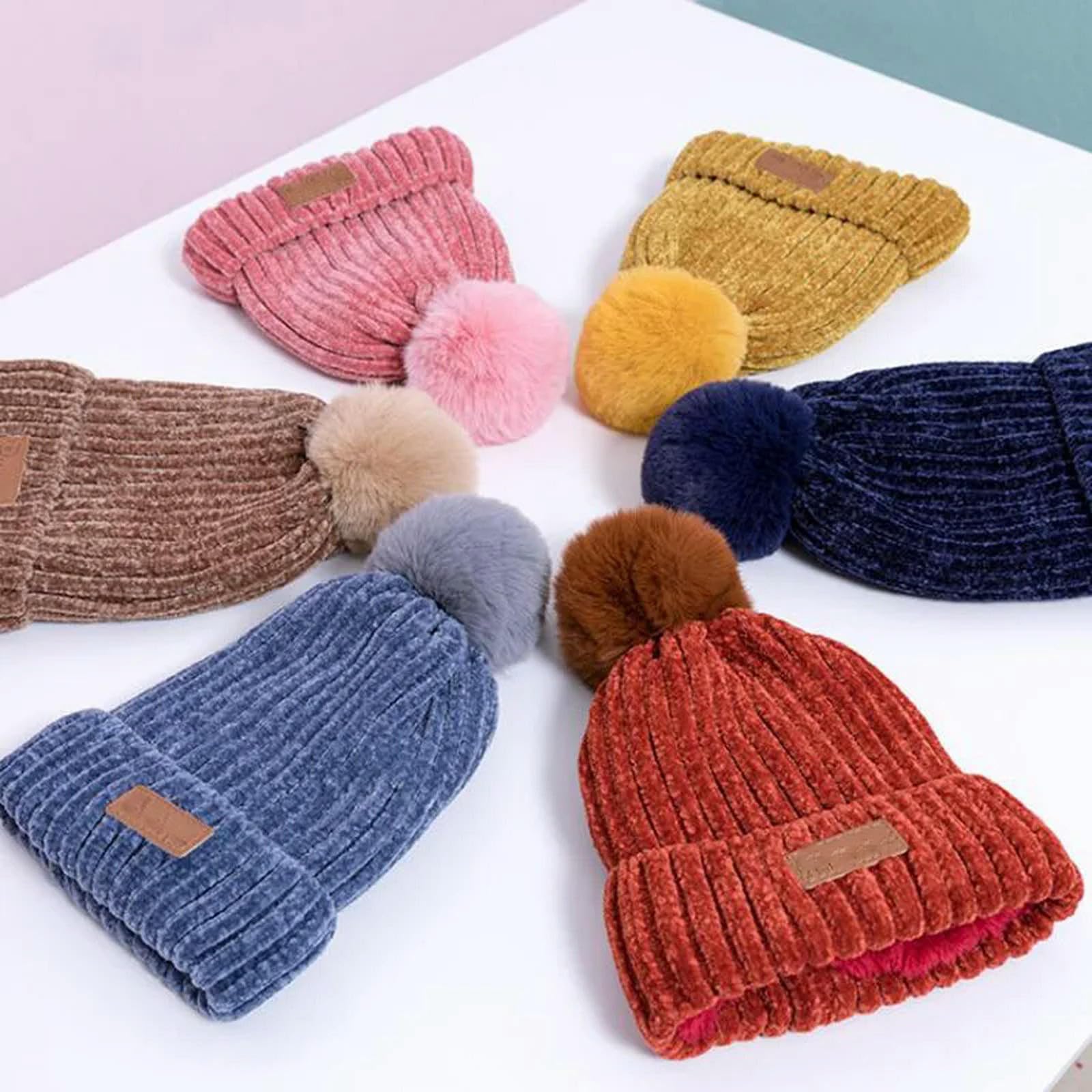Zonto Wintermütze Schal Handschuh-Sets 3-Teilige Set Von Winter Kinderhutschalhandschuhe Für Kinder Jungen Mädchen Warm Pom Pom Hut Halsschal-Beige-3-36 M Eine Größe