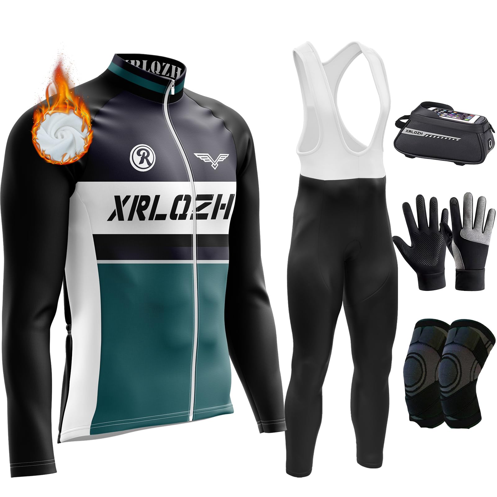 Męski zimowy strój rowerowy z limitowanej edycji, z rękawiczkami, zestaw odzieży super rowerowej, koszulka z długim rękawem, wyściełana 9D rajstopa na szelkach do jazdy na rowerze