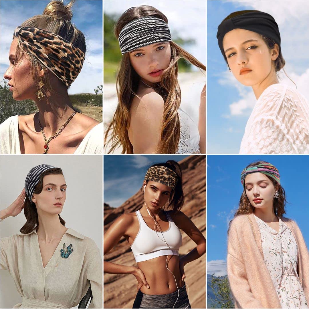 Kavya Women's Wide Elastic Soft Boho Hair Bands Leopard Print Hair Accessories Yoga Sports Headband Multicoloured Headband Women's (D) image 4