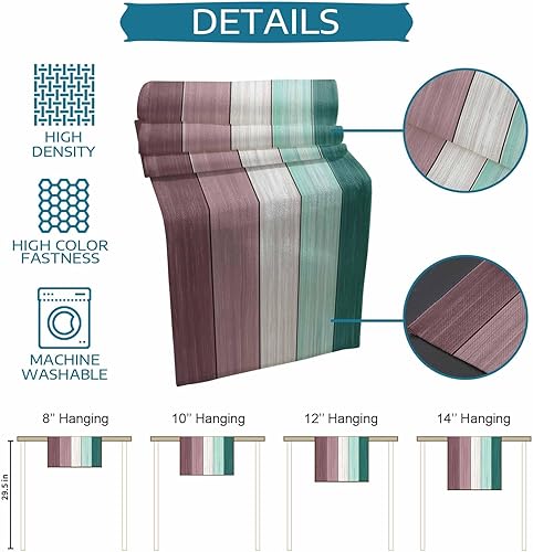 Miniatura 243 de Camino de mesa de algodón y lino estilo granja rústico retro, textura de madera de granero, color degradado marrón y gris, antideslizante,