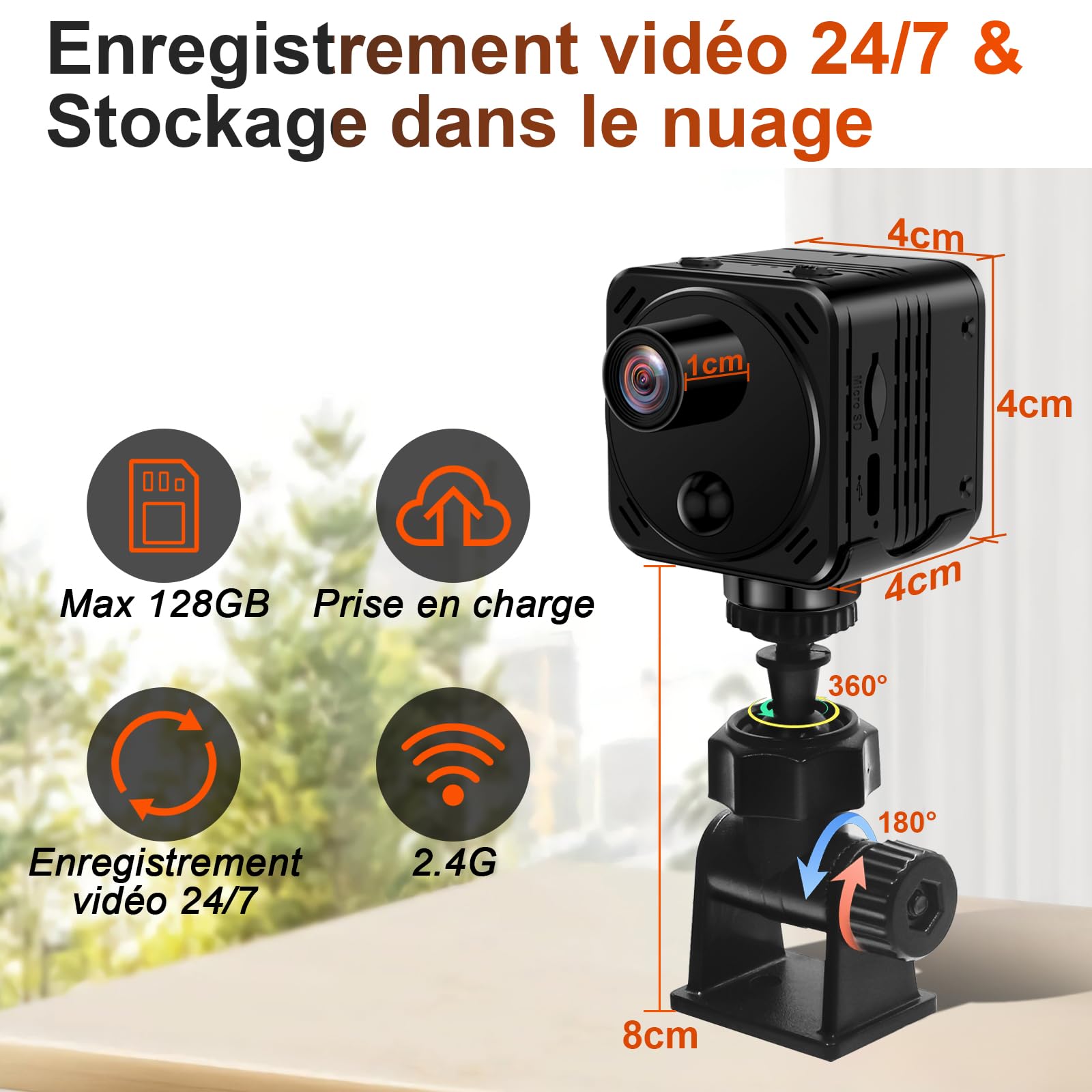 CYI Camera Espion HD1080P 30FPS, Mini Caméra Espion sans Fil 2.4G, Caméras Espion Cachée Objet Décoratif 15h, Mini Camera avec Détection de Mouvement PIR et Vision Nocturne pour intérieur