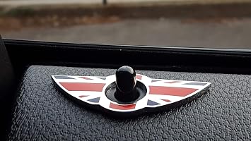 iJDMTOY (2) Union Jack Style Wing Emblem Rings Compatible with MINI Cooper R55 R56 R57 R58 R59 Door Lock Knobs, Red/Blue UK Flag Design (Does not fit R60 R61 nor F55 F56 Models)