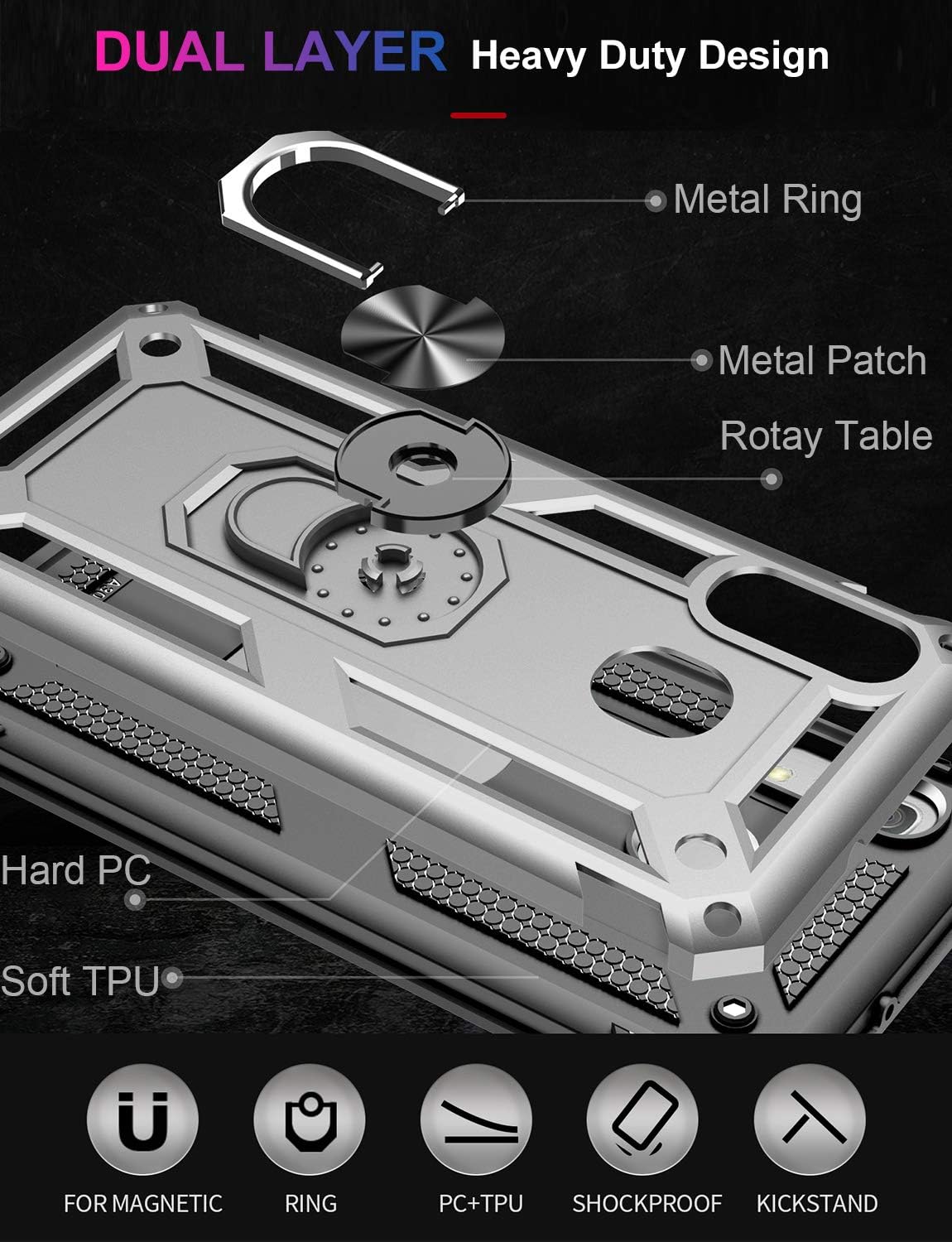 LUMARKE Galaxy A20 Case,Samsung A30 Case with Screen Protector,Military Grade 16ft. Drop Tested Cover with Kickstand,Protective Phone Case for Samsung Galaxy A20/A30 Silver