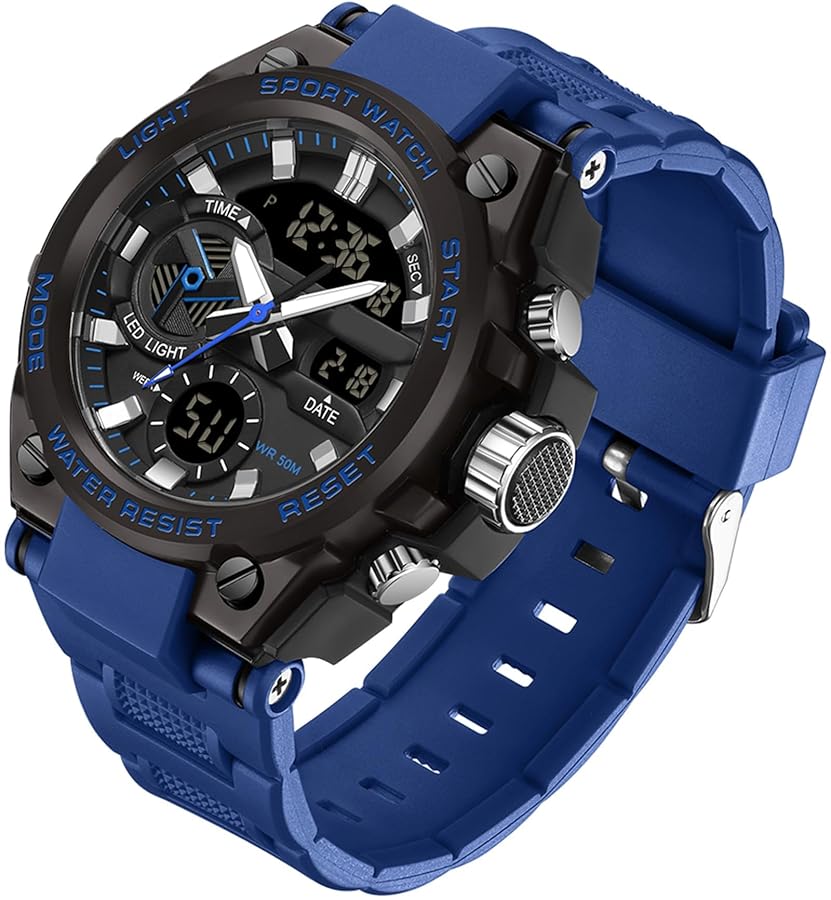 Orologio militare da polso da uomo, multifunzione, analogico, digitale, con  cronometro, sveglia per ragazzi, 5 ATM, impermeabile, con illuminazione,  data e giorno della settimana, casual, Blu, cinghia : Amazon.it: Moda