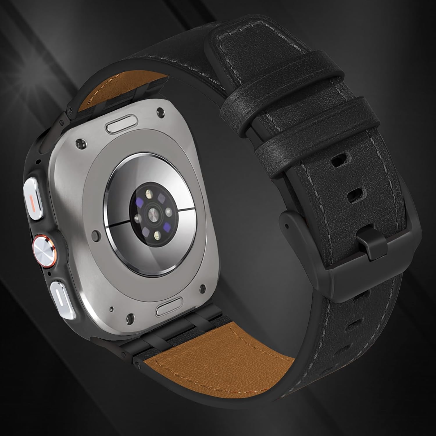 VeveXiao Leather WristBand Compatible with Samsung Galaxy Watch 8 Classic 46mm Band,Rugged Vintage Genuine Leather Extra 26mm Wide Watch Bracelet Galaxy Watch 8 40mm 44mm Strap