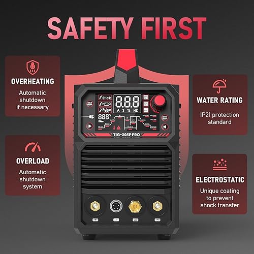 Miniatura 17 de YESWELDER 200A AC/DC Soldador de aluminio Tig con pantalla LED grande de pulso, Inversor digital STICK/TIG 110/220V Dual Voltaje TIG Máquina