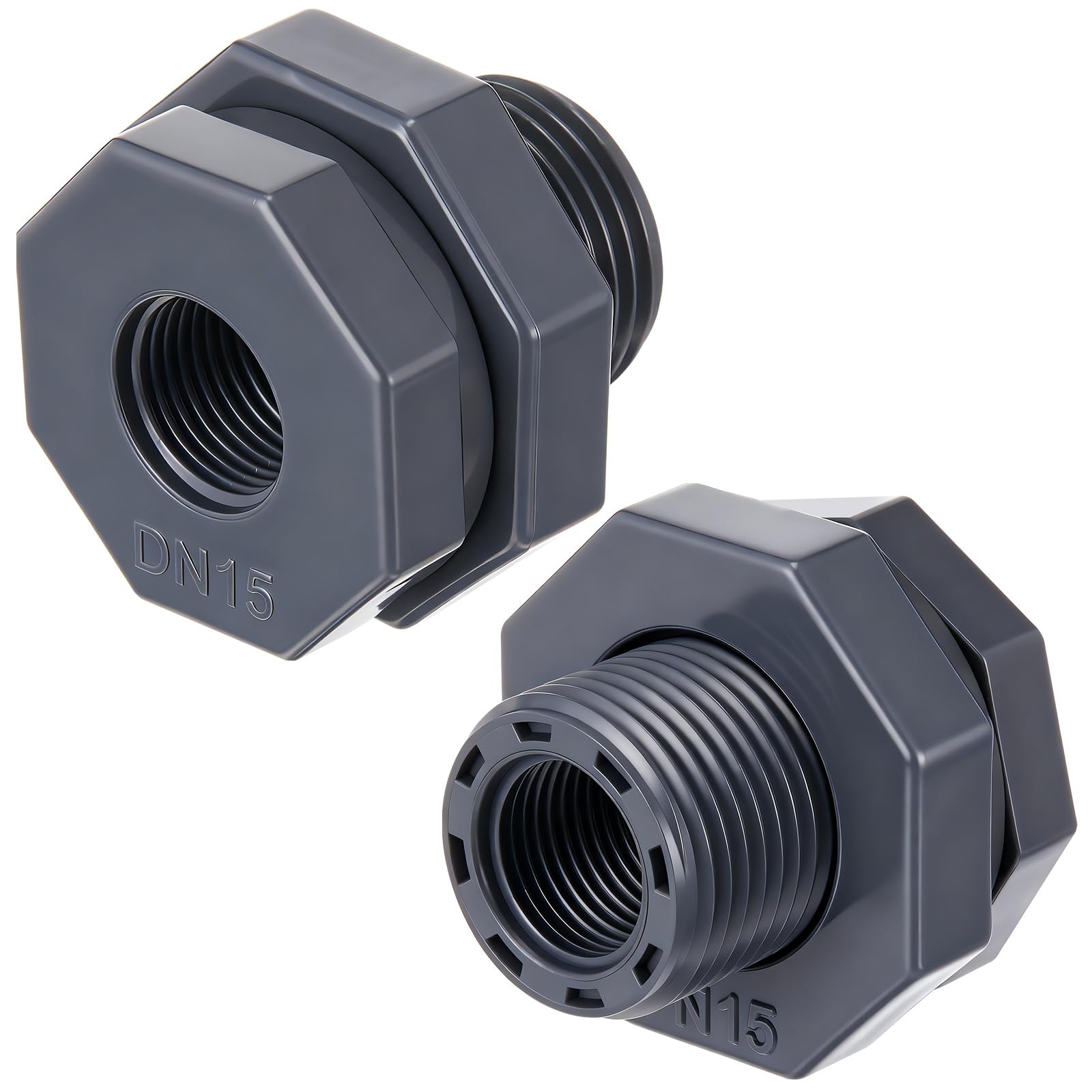 2 Pcs 1/2 Inch Bulkhead Fitting PVC Npt Tank Connector