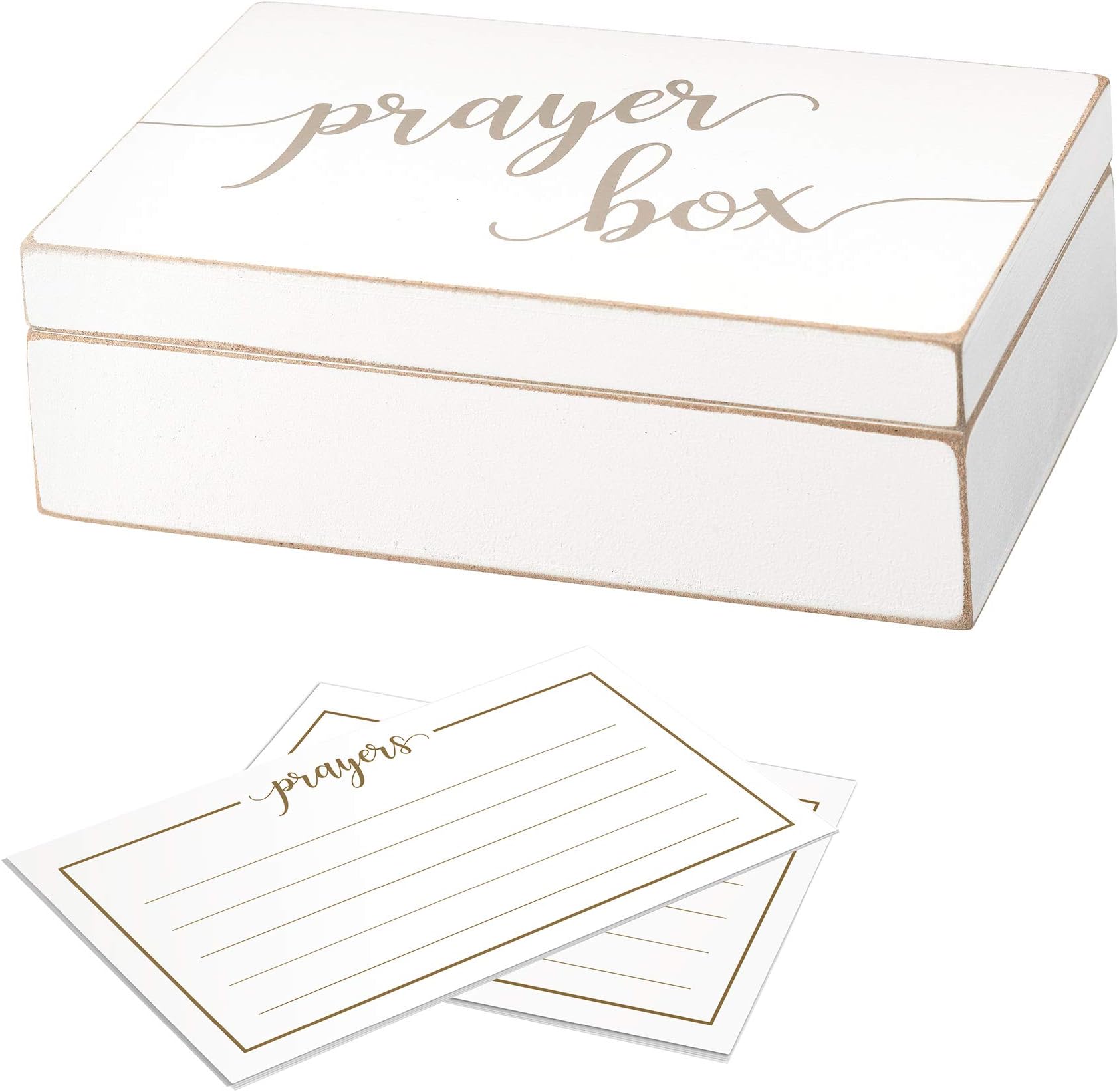 Lillian Rose White Distressed Box with Prayer Cards, 6.5""", off-white (BX115)
