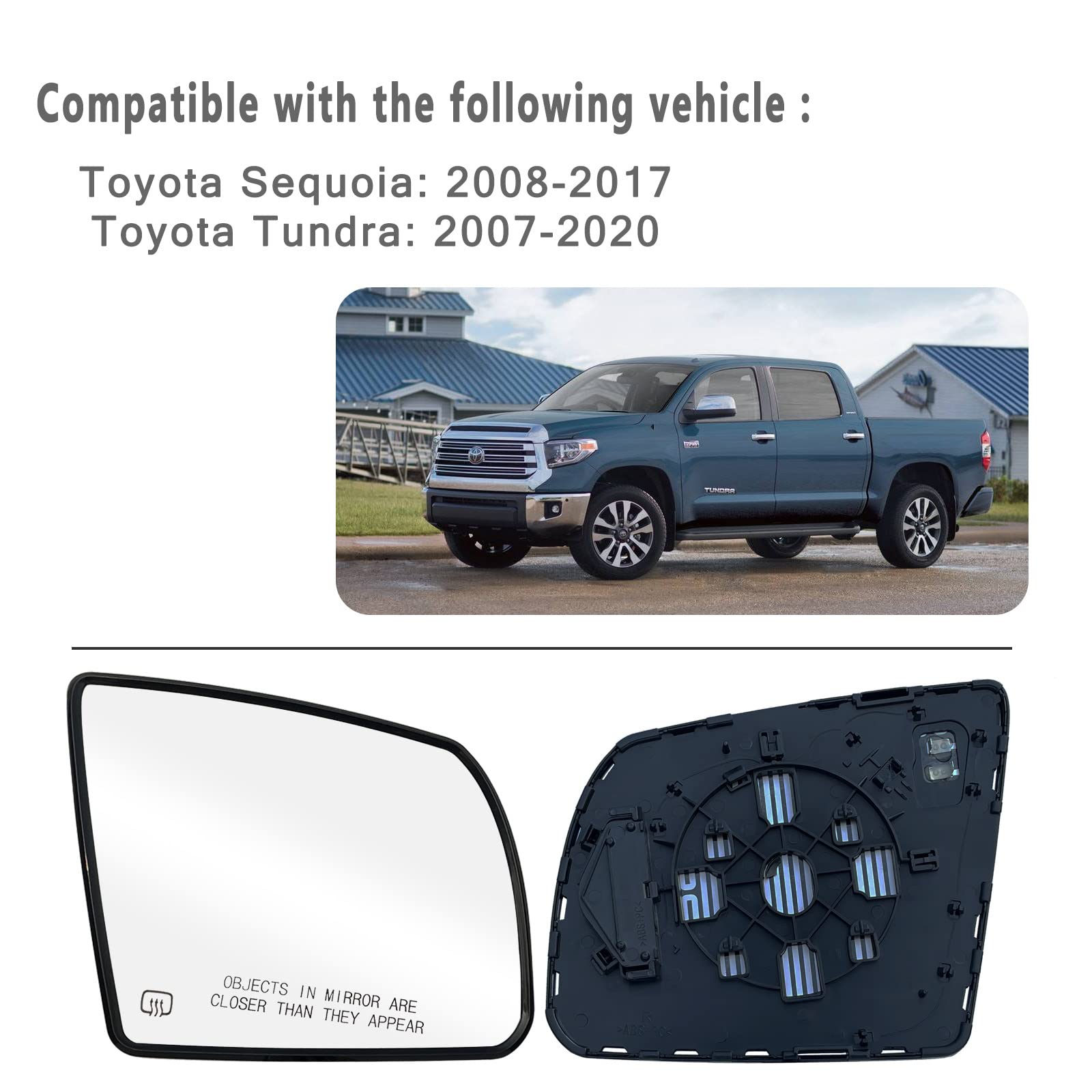 Upper Mirror Glass Towing For 2007-2018 Toyota Tundra Passenger Right Side RH