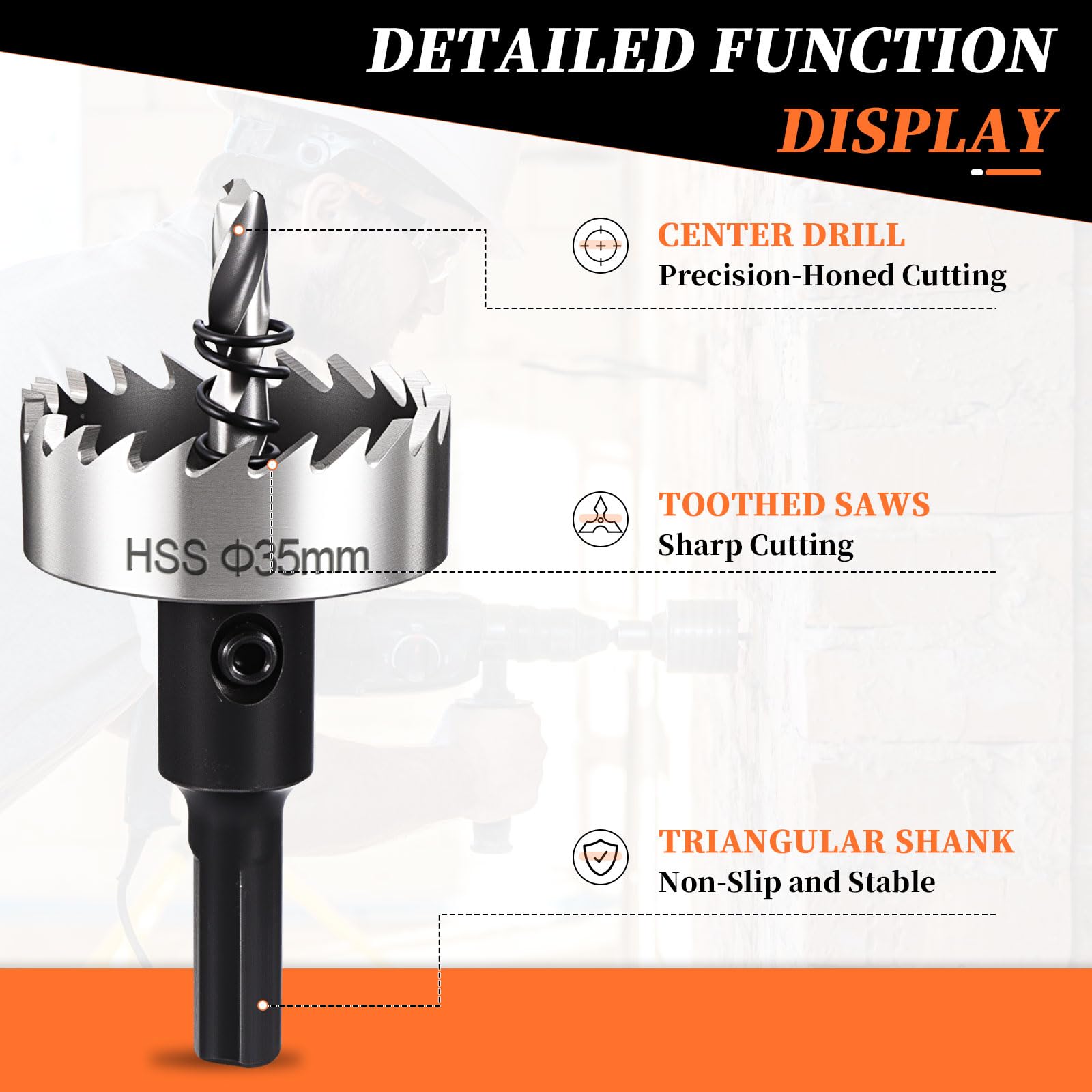METALLIXITY Hole Saw 35mm (1-3/8"), 4241 High Speed Steel Hole Cutter with Center Drill Bit - Image 3