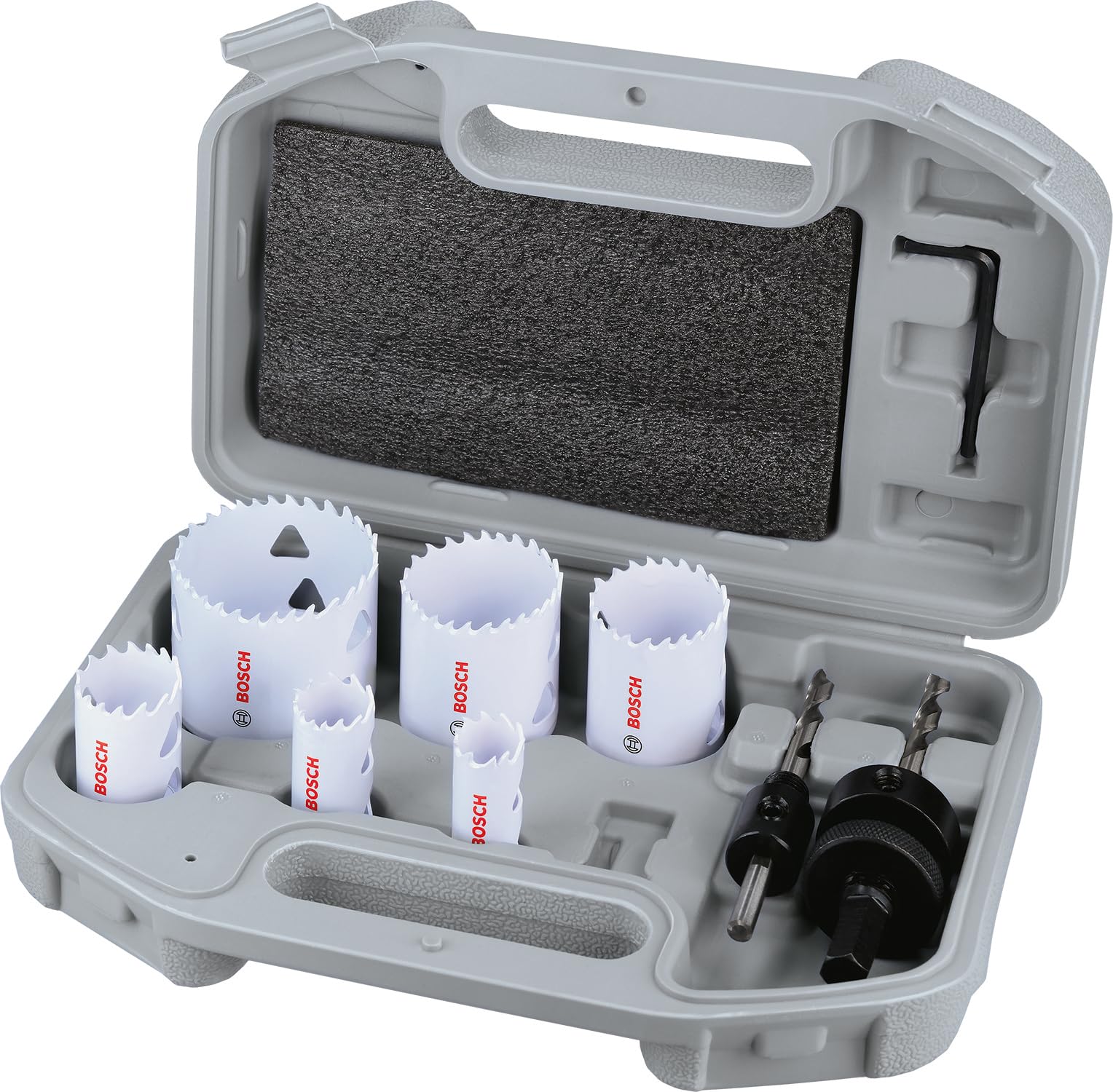 Bosch Multi Material Hole Saw Plumbers Set 9-Piece, 6 Sizes With 2 Arbors And Case.