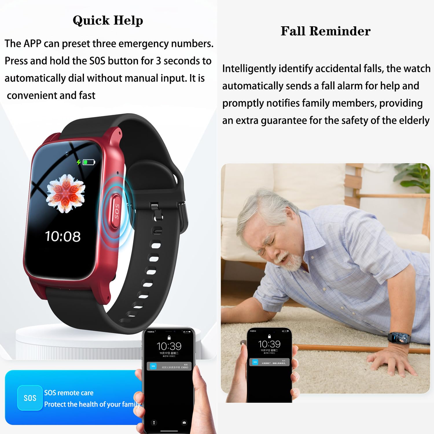 SOS-Knop WB63S - Personenalarmering - GPS Alarmknop Ouderen - GPS SOS-knop senioren - Alarm ouderen - GPS SOS-knop Alzheimer - Valdetectie