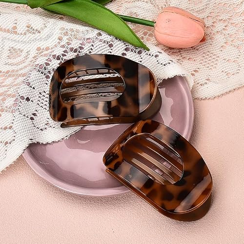 Large Flat Round Hair Clips for Girls Leopard Print Hair Claw Clips for Womens Hair Accessories for Girls Duckbill Clips for Hair Styling 2 Pcs Thick Thin Hair Barrettes Pins for Girls