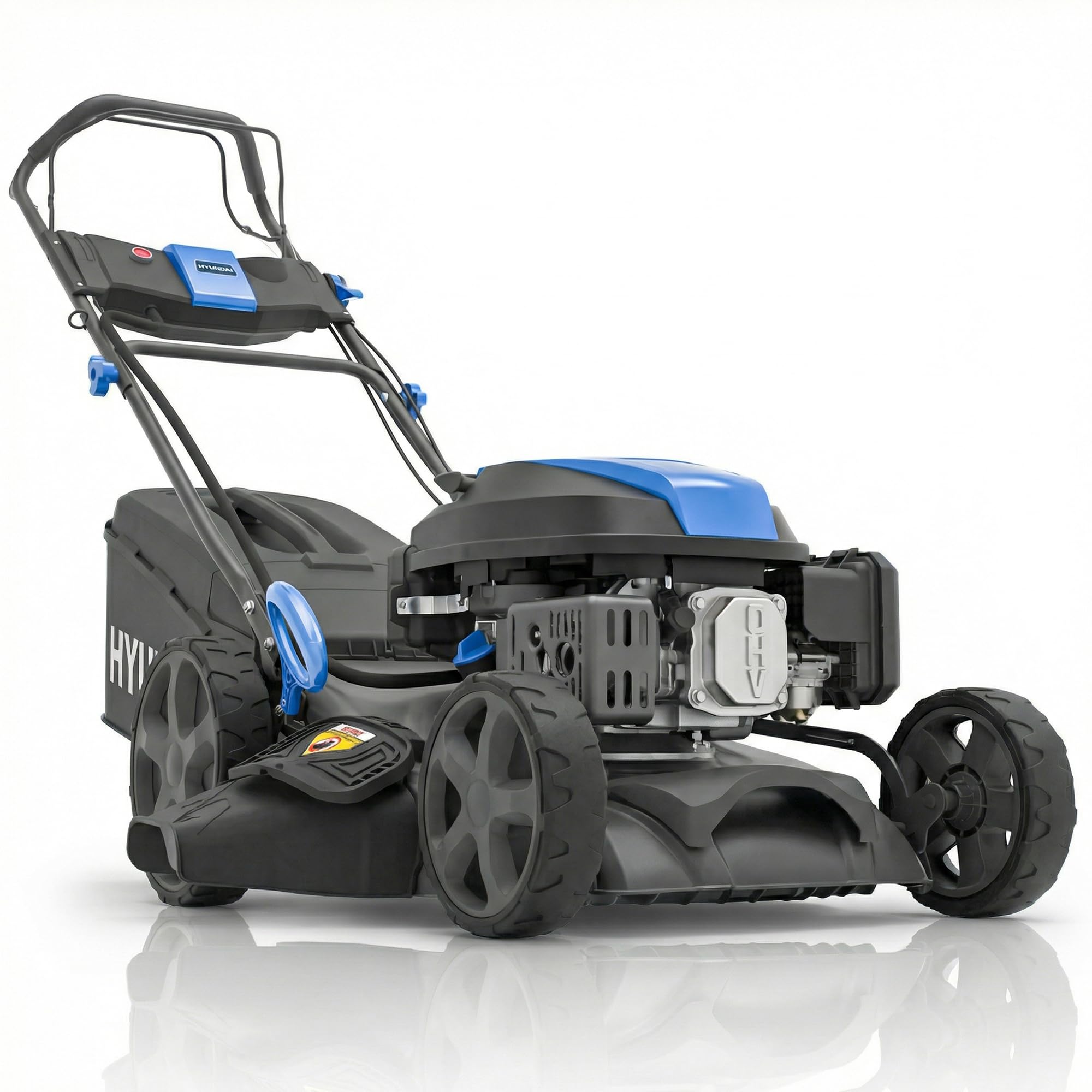 Hyundai Tondeuse à Gazon Thermique Autotractée Noire 43 cm, Démarrage Électrique, Moteur 139 cm3 3,7 CV, Coupe 4-en-1 Mulching, Garantie 3 Ans - HYM17150SPEX