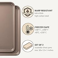 Vista 6 de HAPPIELS Nonstick Non-Toxic 18-inch Half Baking Sheet 2-Pack Premium Extra Thick Sheet Pan Warp Resistant Large Cookie Sheet