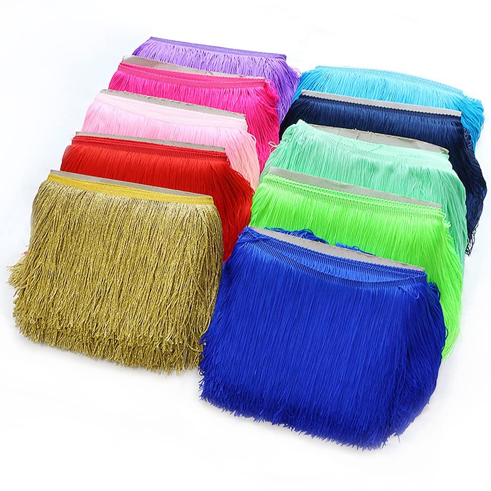 10 m × 20 cm - Frange à franges en soie - Longue bordure à franges - Pour couture, danse, franges latines - Pour bricolage, bricolage, vêtements, multicolore