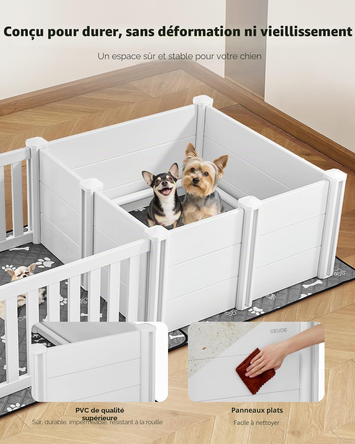 VEVOR Parc de Mise Bas pour Chien, 186,5x97x50 cm, Caisse de Mise Bas pour Chiots, avec Porte Hauteur Réglable, Tapis d'Urine Lavable, Boite de Naissance Plastique PVC pour Chiens de Taille Moyenne