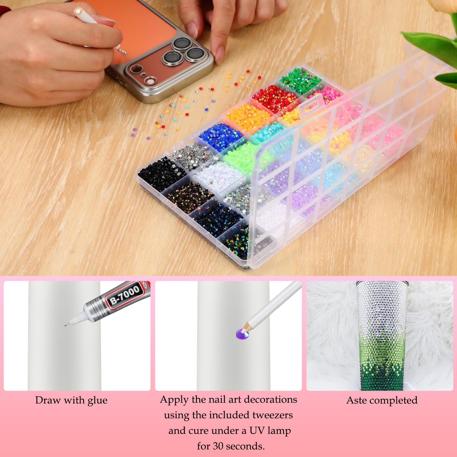 Multicolor High-Gloss Resin Flatback Rhinestones (3mm) with 3Pcs B7000 Jewelry Glue - DIY Bedazzling Kit for Diamond Art, Nail Art & Crafts (0): 24000