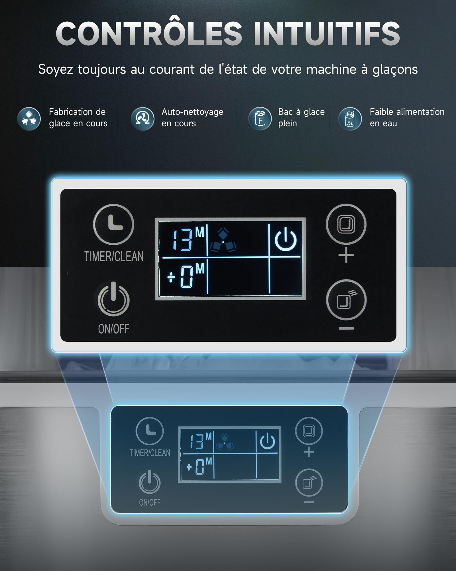 CO-Z Machine à Glaçons 22kg en 24H, 24 Glaçons en 11-20 Minutes, Ice Maker 160W Réservoir d’Eau 3,2L Fonction Auto-Nettoyage, avec Pelle et Panier à Glaçons, Portable pour Maison Bureau Bar Restaurant