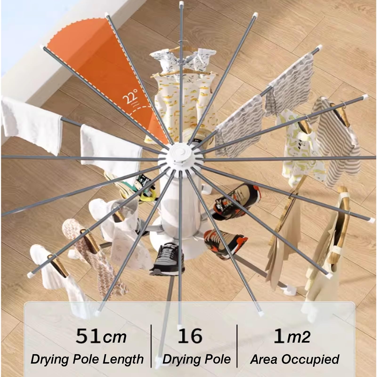 Wäscheständer, faltbar, tragbares Design mit 4 Riemenscheiben, zusammenklappbarer Aluminiumhalter, 16 erweiterbare Stangen, große Kapazität bis zu 50 kg