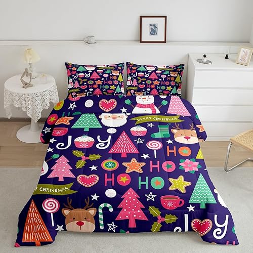 Miniatura 26 de Juego de edredón de Navidad para niños tamaño queen, ropa de cama festiva de dulces navideños, decoración de dormitorio/cabaña de Navidad para Multi