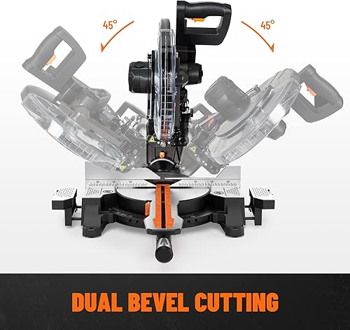 Miniatura 2 de DOVAMAN Sierra ingletadora de doble bisel de 12 pulgadas, sierra ingletadora deslizante compuesta, funcionamiento ambidiestro, 3800RPM, capacidad de