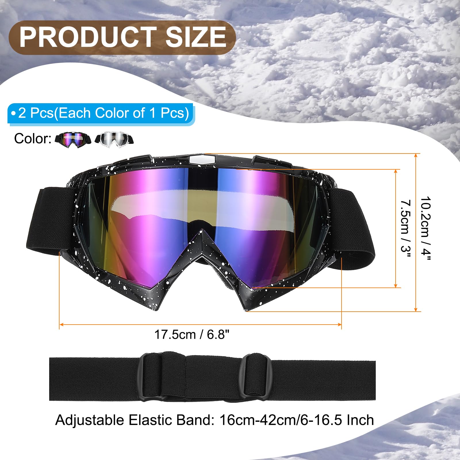 PATIKIL 2 Pz Occhiali per Moto Cross Nero/Bianco con Lenti Colorate/Argento