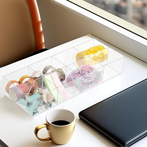 Miniatura 6 de Organizador de cajones transparente, soporte organizador de calcetines de maquillaje de 8 secciones, separadores de cajones, bandeja de escritorio