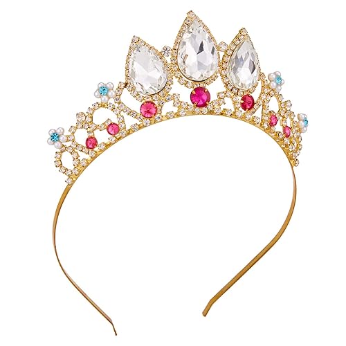 Miniatura 4 de Corona de princesa melocotón, disfraz de Rapunzel para mujeres y niñas, tiara enredada, sirena Anna dorada y rosa, accesorios para el cabello para