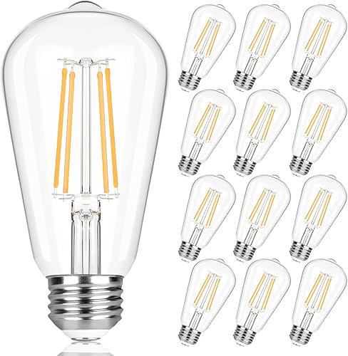Miniatura 1 de TOBUSA Bombillas LED Edison vintage equivalentes a 60 W, bombillas LED superbrillantes de 900 lúmenes, bombillas de filamento LED antiguas ST58 de 6