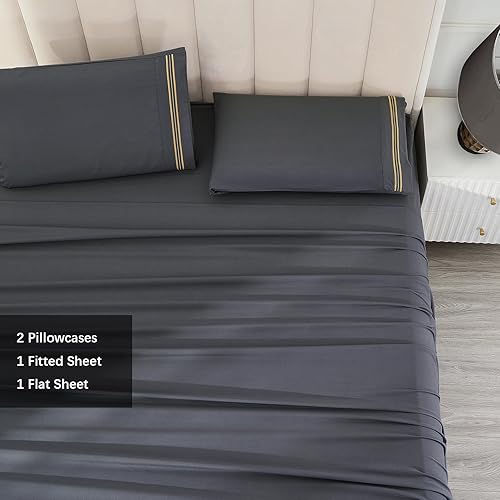 Miniatura 4 de Juego de sábanas de microfibra de fácil ajuste, tamaño Queen, extra suaves y profundos, juego de sábanas de hotel de lujo, 4 piezas, sábanas tamaño