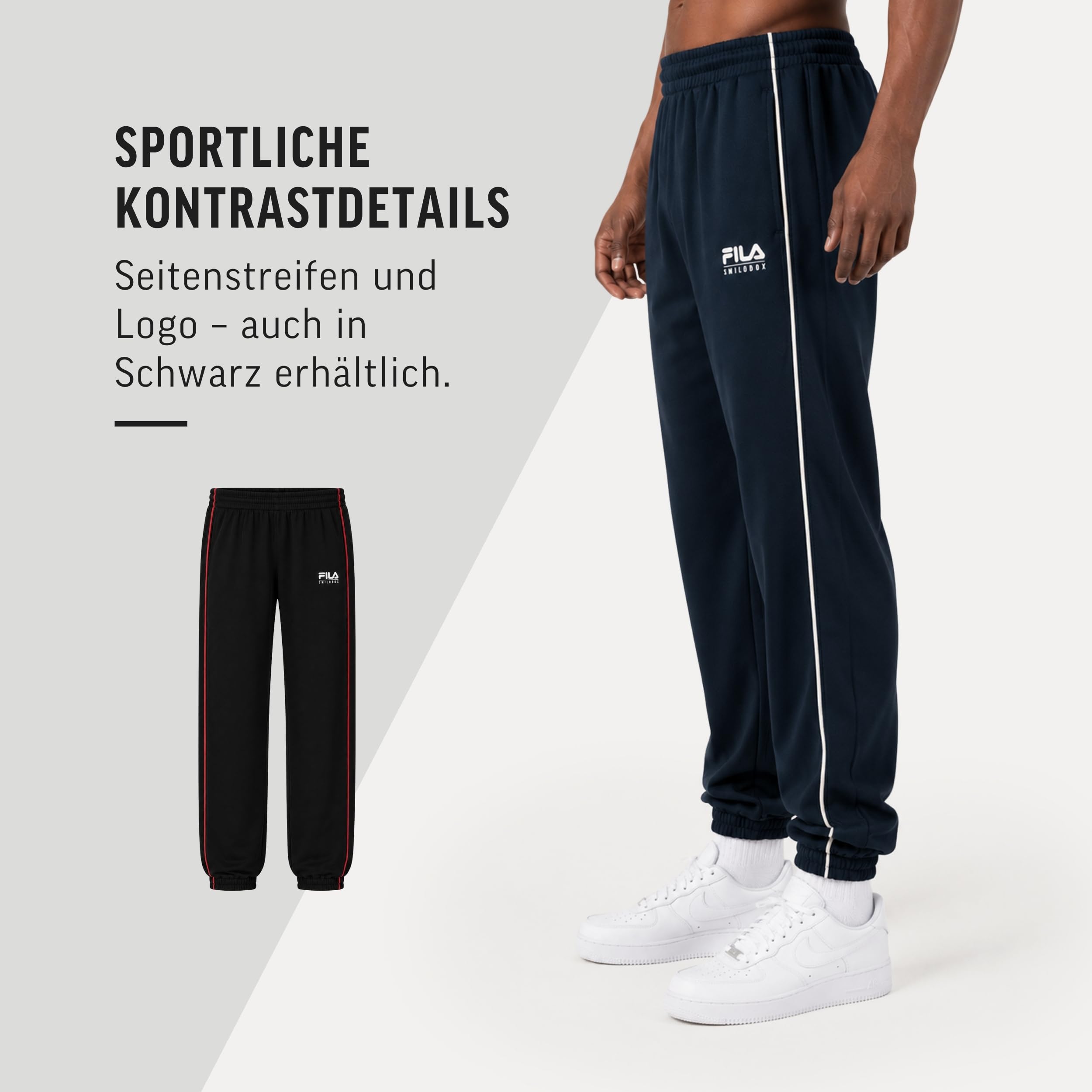 SMILODOX x FILA Jogginghose Herren Iseo, Regular Fit Trainingshose, aus Baumwolle, Sport Jogger mit Tunnelzug, schmale Seitenstreifen, Freizeit & Fitness Sweatpants, für Gym & Streetwear