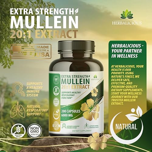 Miniatura 9 de HERBALICIOUS Extracto de hoja de gordolobo - Suplemento líquido Verbascum Thapsus - Tintura de hierbas que promueve el bienestar pulmonar,