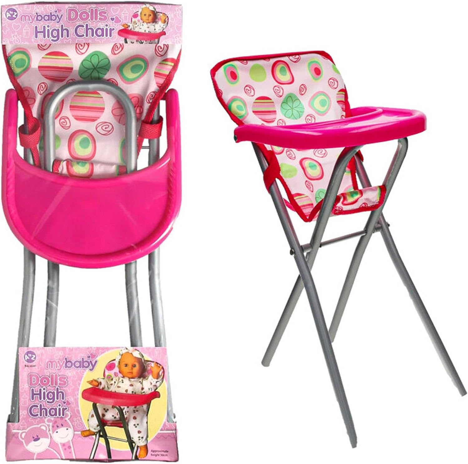 A2Z 4 Kids Baby Dolls Highchair Foldable Sturdy Metal Frame With Attached Feeding Table Role Play Toys Baby Doll Furniture Pretend Play Reborn Doll Accessories Suitable For Kids Ages 3 Years+