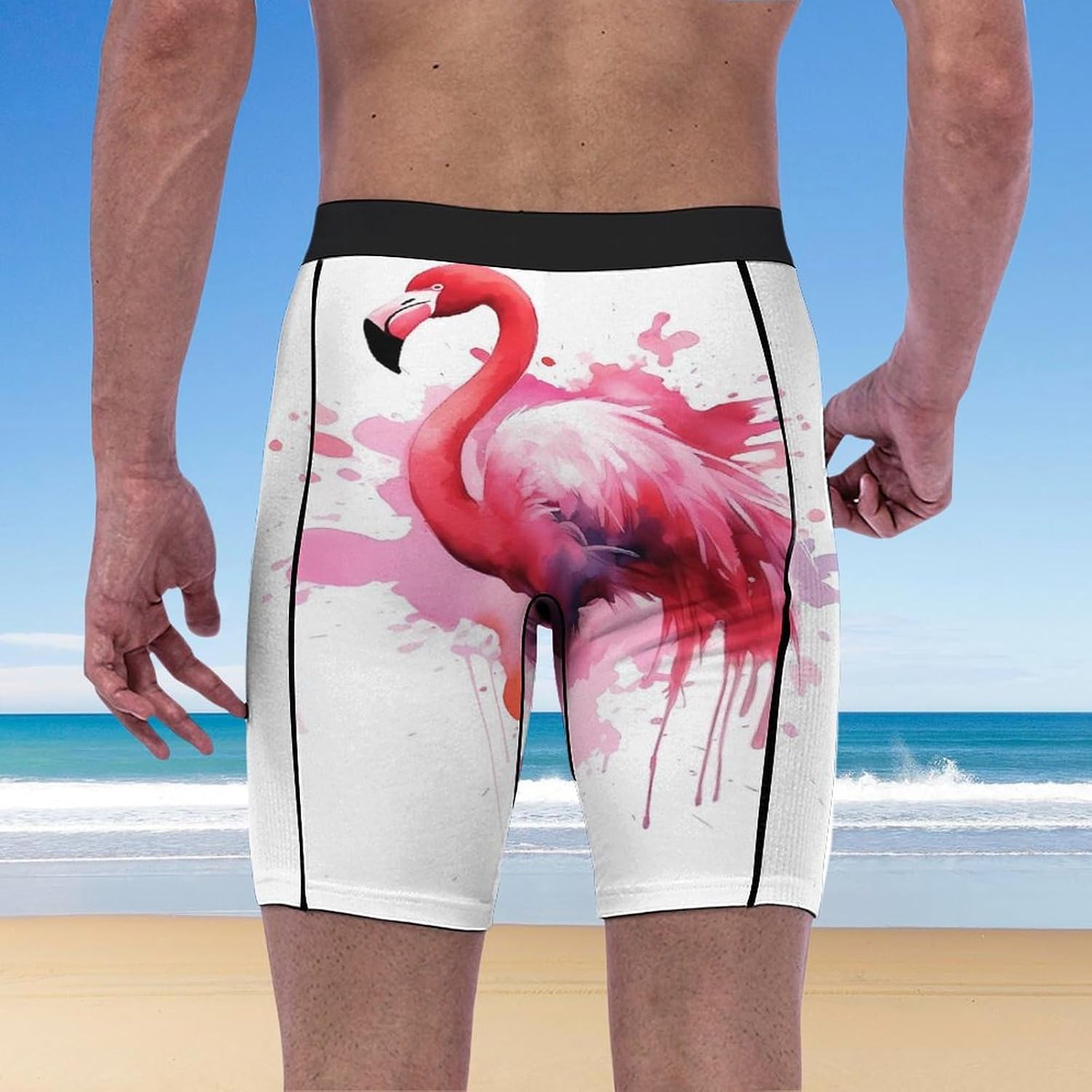 Flamingo Watercolor Compression Shorts Men Spandex Sport Shorts Workout Performance Baselayer Underwear