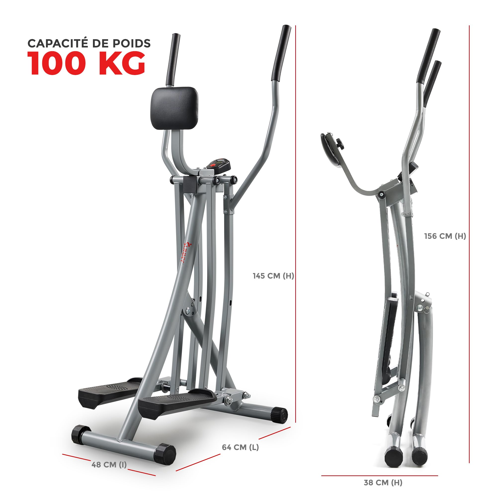 Sunny Health & Fitness Vélo Elliptique Vertical 2-en-1, Appareil d’entraînement pour Le Haut et Le Bas du Corps, Machine de Cardio à Faible Impact pour Adultes et Seniors, avec Option Style Classique