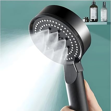 JIALTO 5 In 1 Multifunctional Spray Mode Hand Held Shower Head For Bathroom, High Pressure Water Flow Hand Shower ABS Plastic, Essential Bathroom Accessories (Hand Shower Head Only, Matt Black)