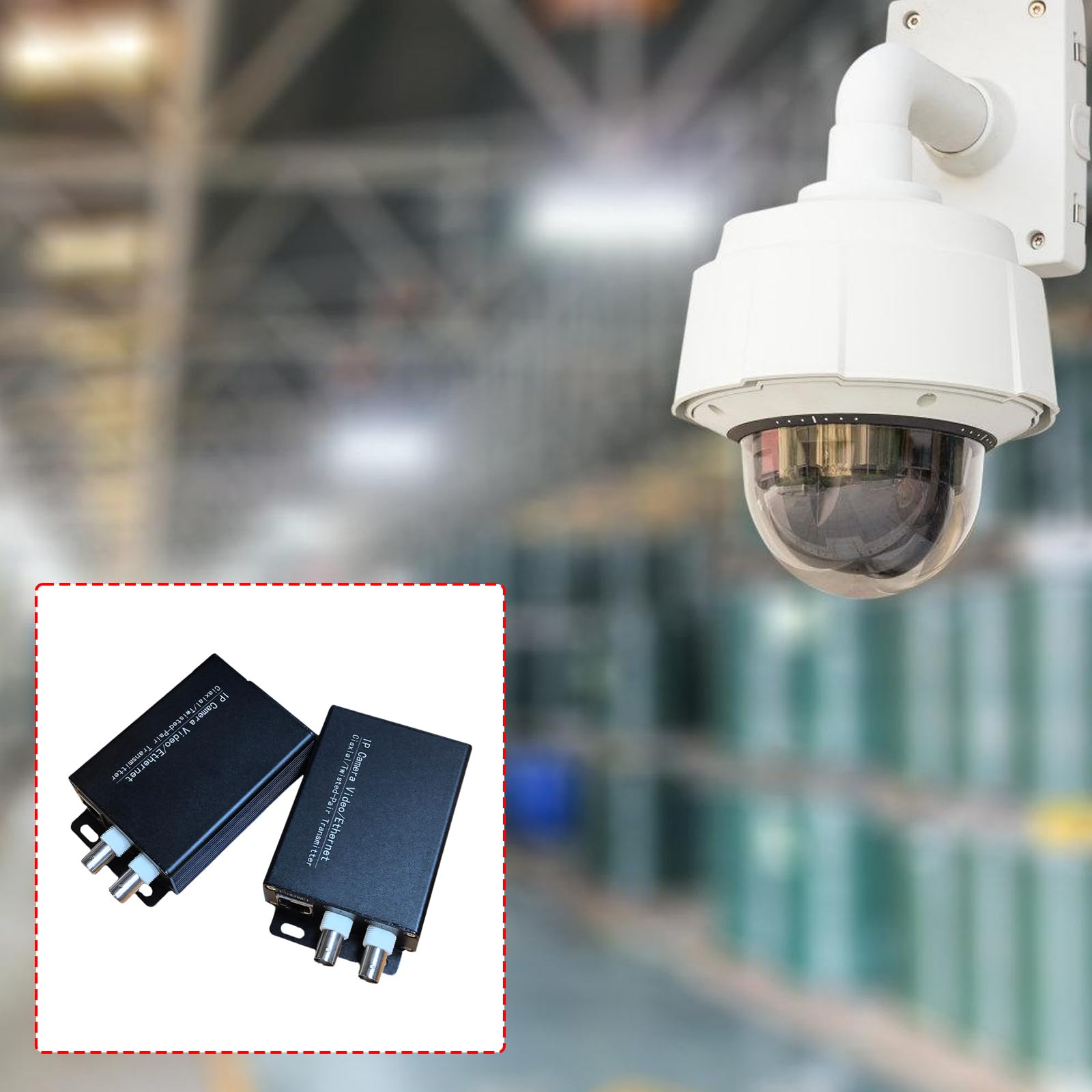 Juego de extensor coaxial de cámara de seguridad para equipos de instalación, conexión de video Ethernet con carcasa de metal negro, juego de dos conectores coaxiales