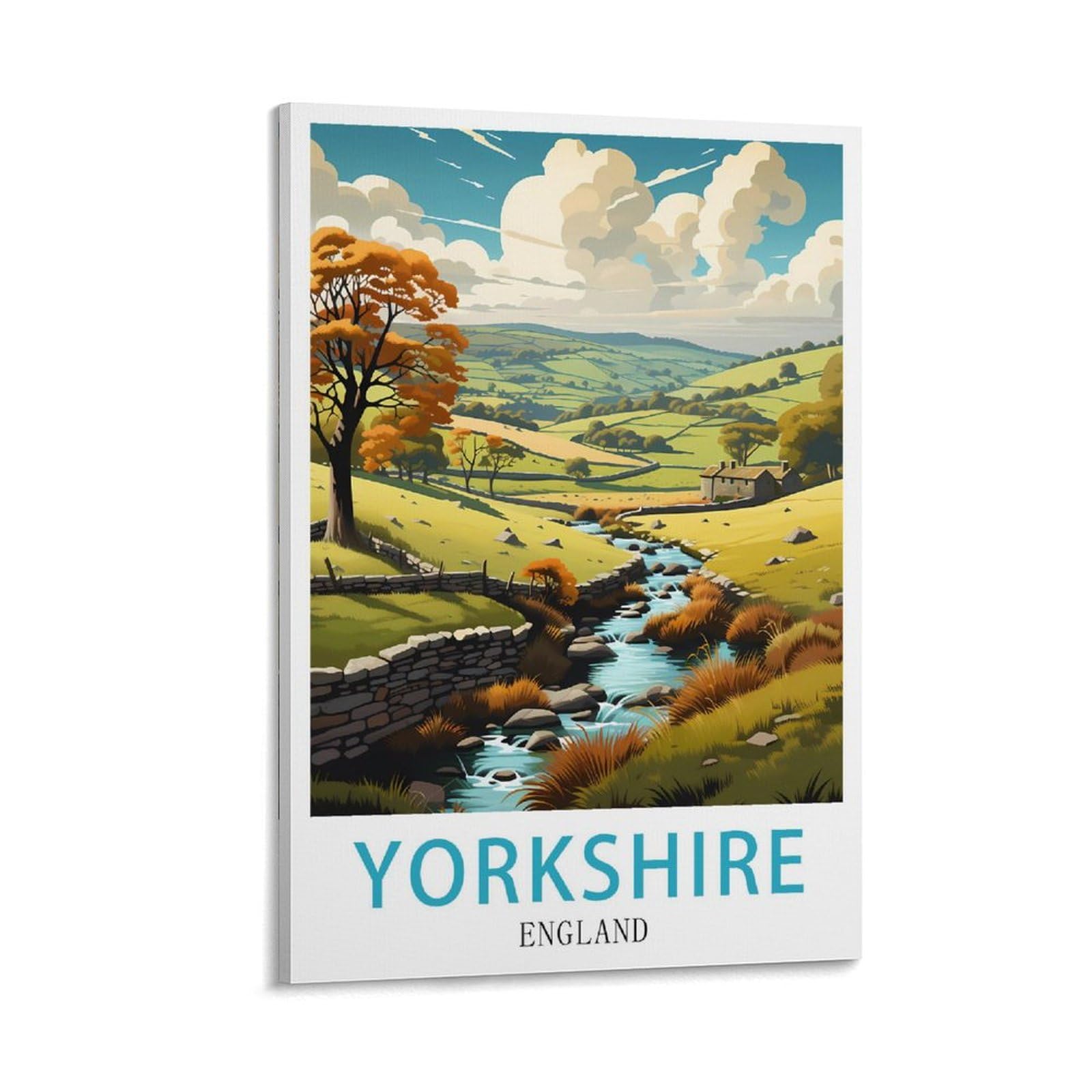 Lolwnni Frame-Style Yorkshire England Vintage Travel Poster 16X24inch(40X60cm) Canvas Wall Art Print Picture Paintings For Living Room Bedroom Decor