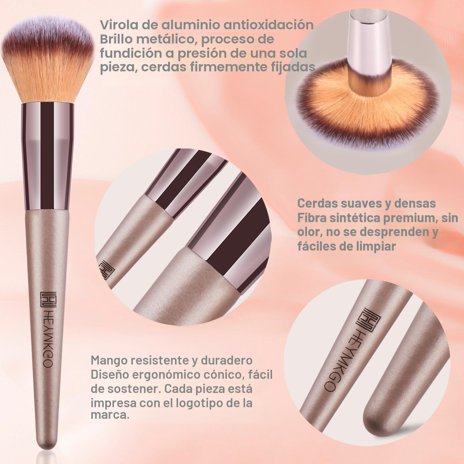 HEYMKGO Pinceles Maquillaje, 15 piezas Brochas de Maquillaje Profesional con Estuche de Piel, Set Brocha Maquillaje Champán Gold Juego Makeup Brushes Kit Brochas para Fundación Polvo Rubor Corrector
