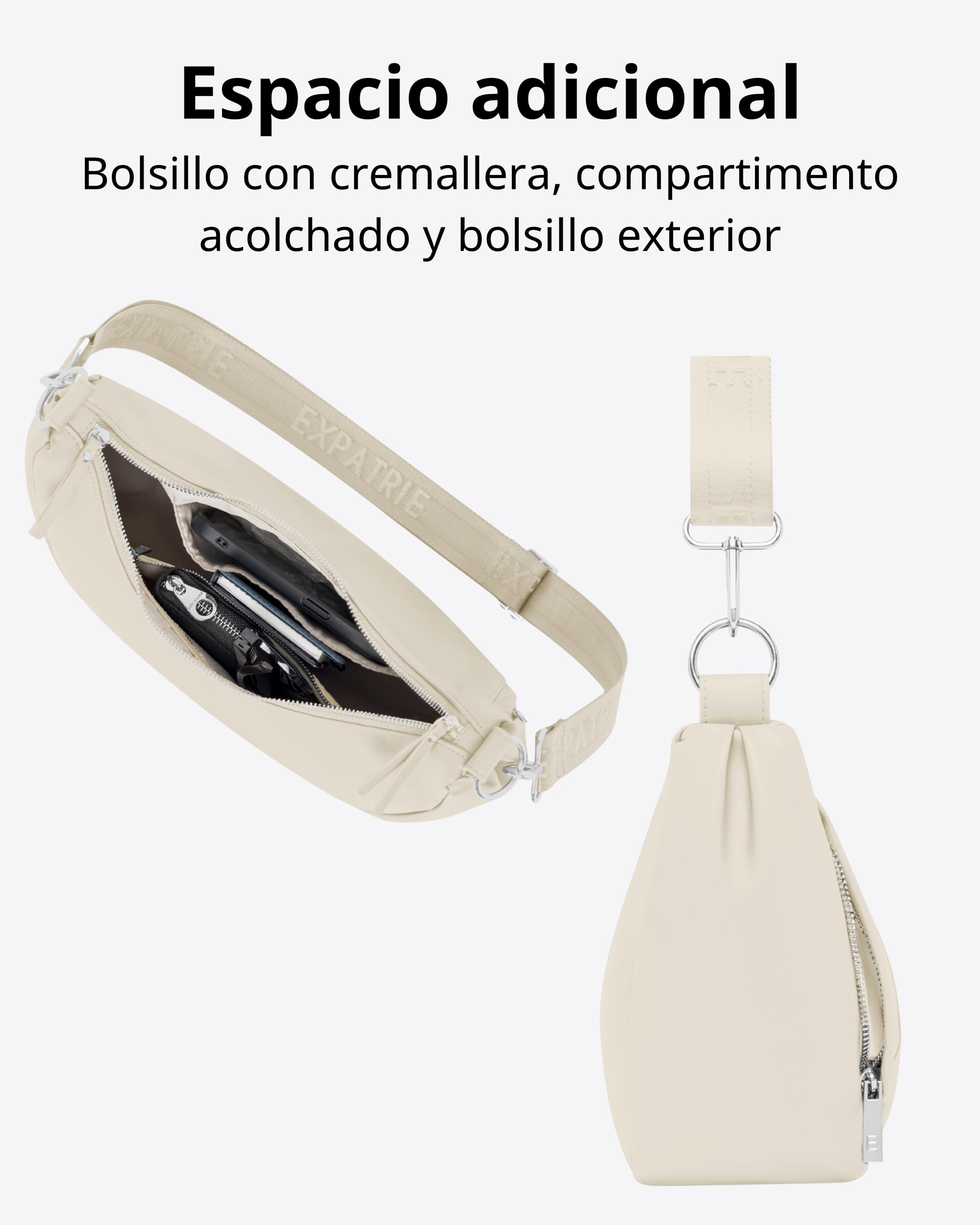 Expatrié Bolso Bandolera Mujer - Lea Medium - Half Moon Bag - Riñonera de Media Luna - Bolso de Hombro Redondo de Piel Vegana - Repelente al Agua