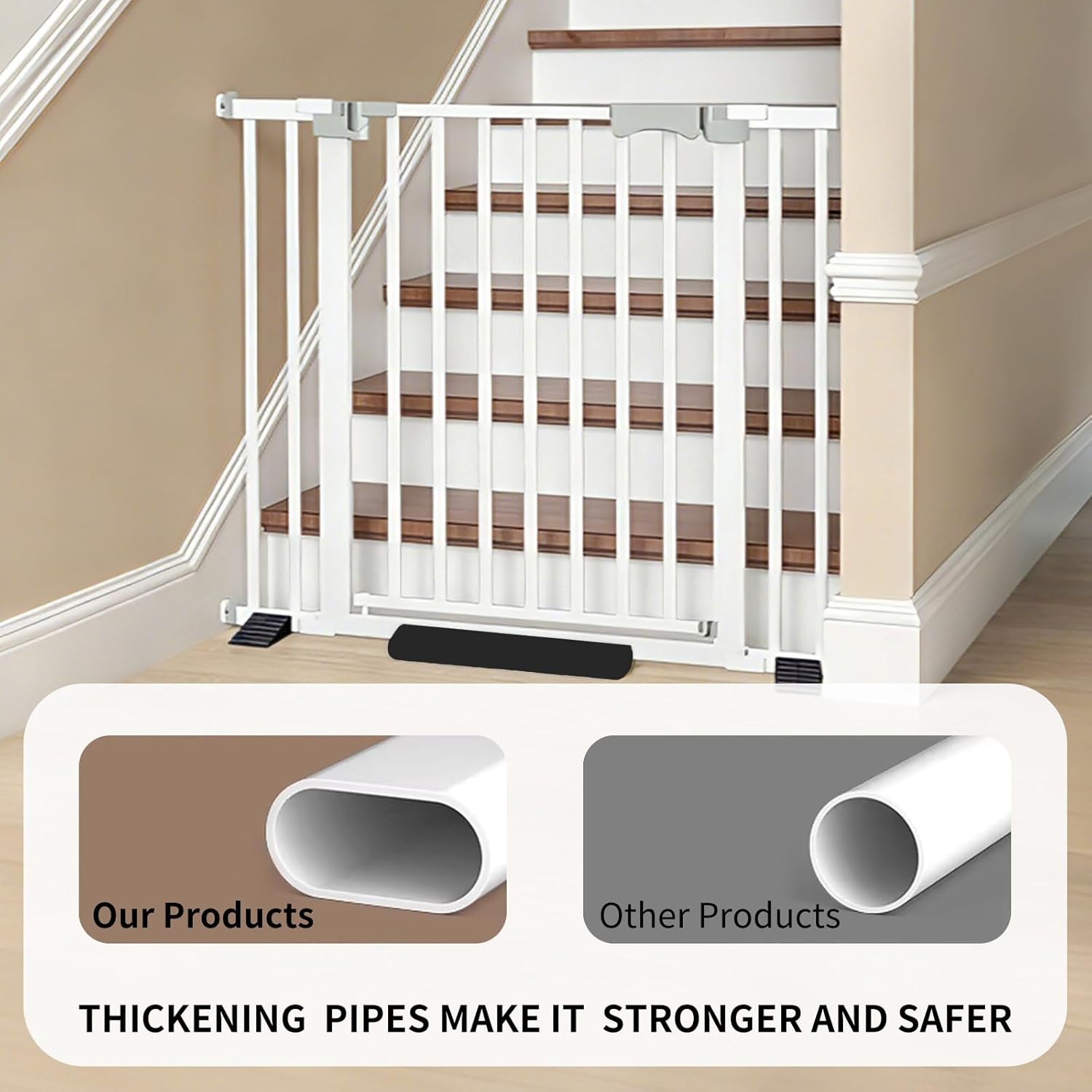 29.9-46" Wide Baby Gate for Door & Stair Safety Gate for Baby Dogs and Pets with 3 Extensions Adjustable Steel Barrier for Doorways and Hallways Easy Install White