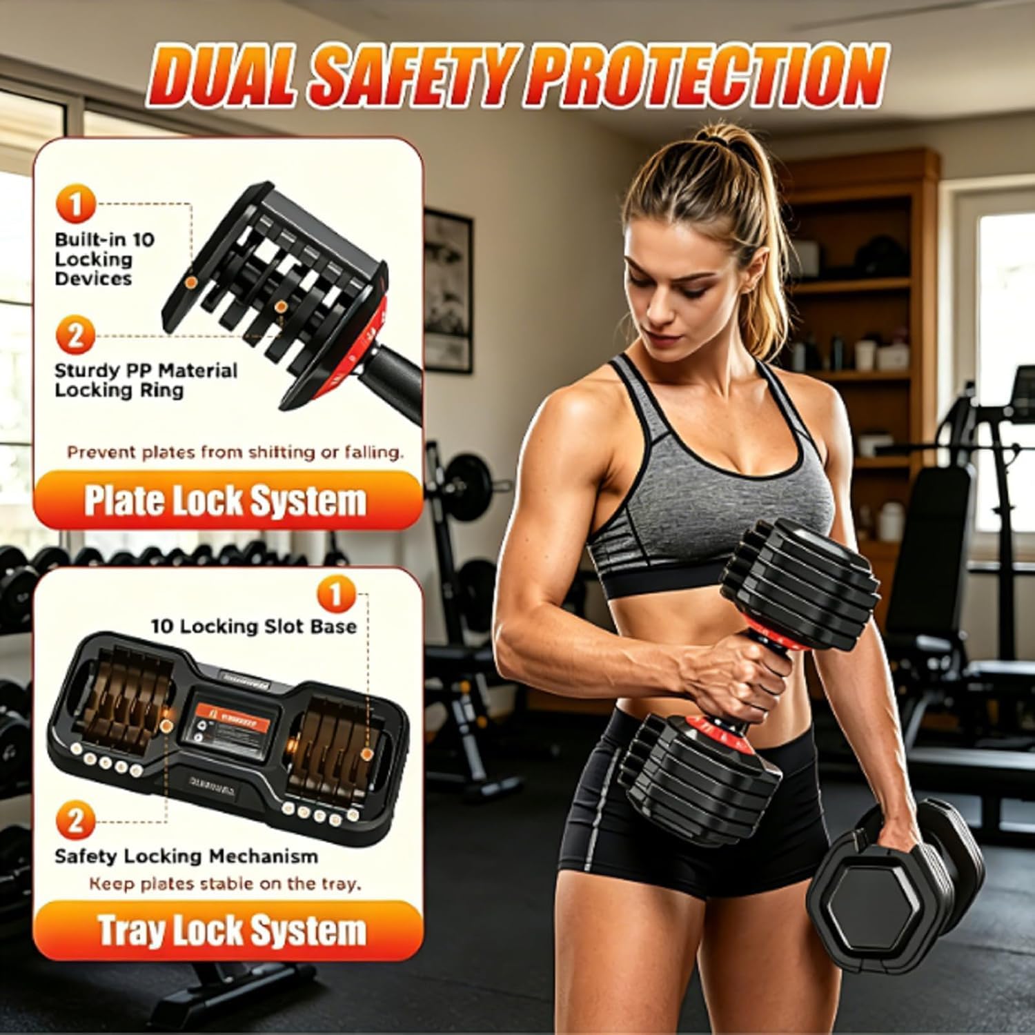 All in One Adjustable Dumbbell Set with Non-Slip Handle for Home Gym | 25/26.5/55/85lbs Free Weights Dumbbells Set, 1 Hand Quick Adjust Weights Set