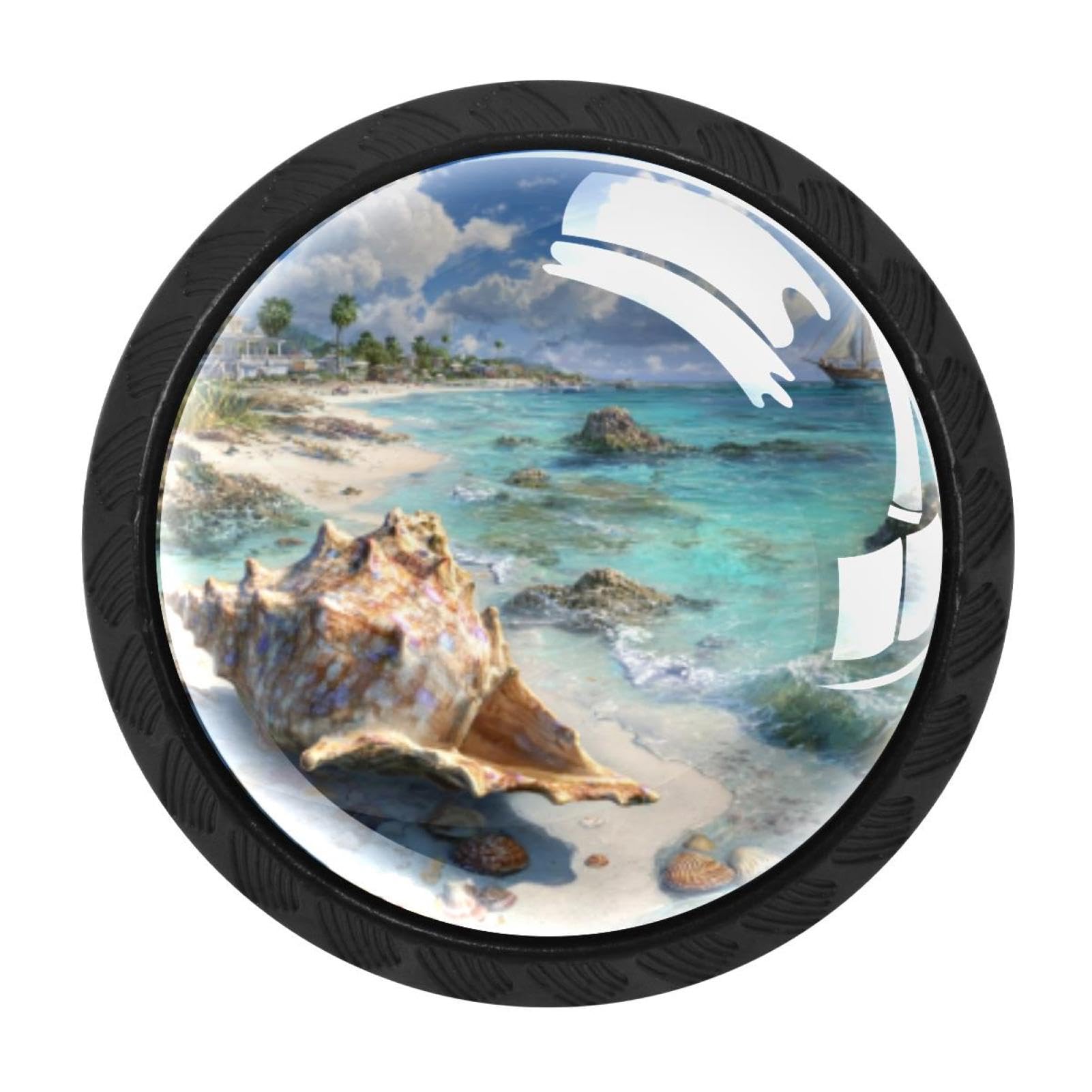 CHENZZZZ 4 Pieces Kitchen Cabinet Drawer Dresser Door Knobs Pulls Handles, Conch Beach Seaside (1)