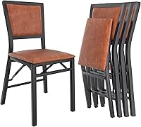VECELO Folding Chairs Set of 4 with Cushions - Padded Seats, Heavy Duty Metal Frame, No Assembly, Space Saving, Chestnut Brown