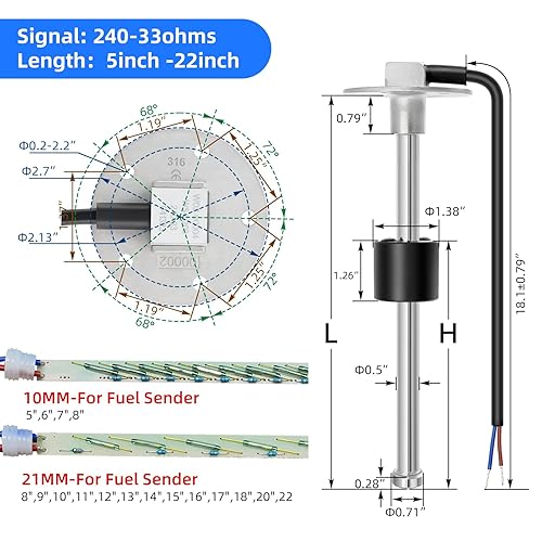 Miniatura 2 de Faymizsa Unidad de envío de combustible de 5 pulgadas (4.921 in) unidad de envío de combustible para barco y medidor de combustible 2 en 1, kit de